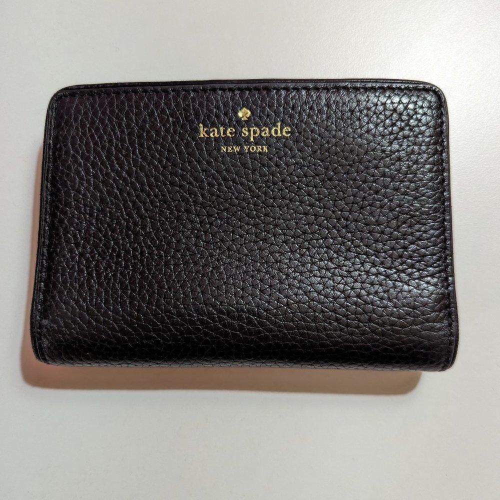 Kate Spade Black Pebbled Leather Compact Bi-Fold Wallet